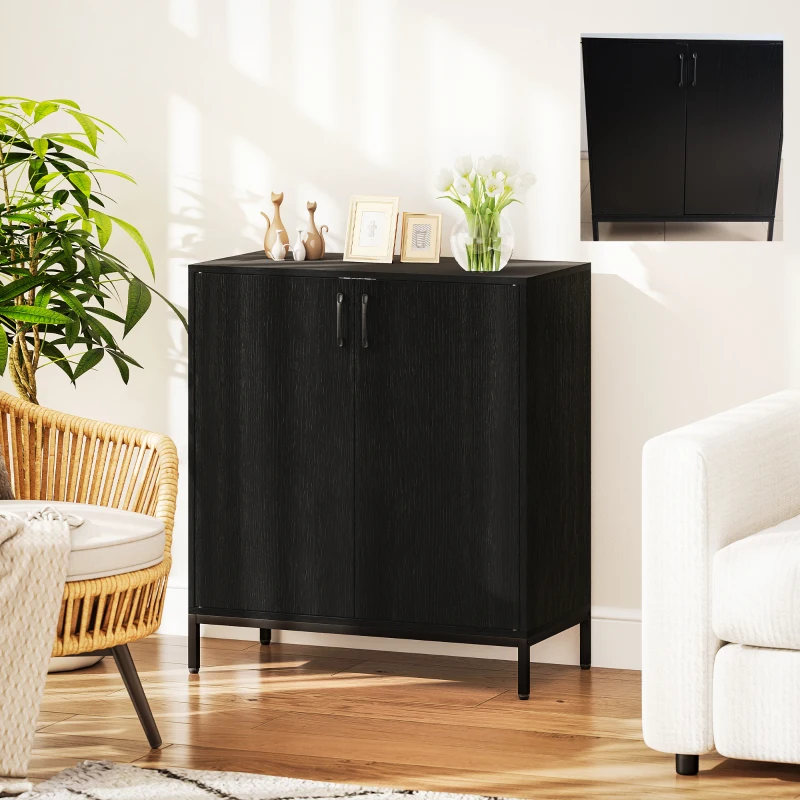 HOMCOM Moderne Küchenschrank Küchenschrank mit 2 Türen Verstellbares Regal und Erhöhte Basis 80x40x90 cm Schwarz