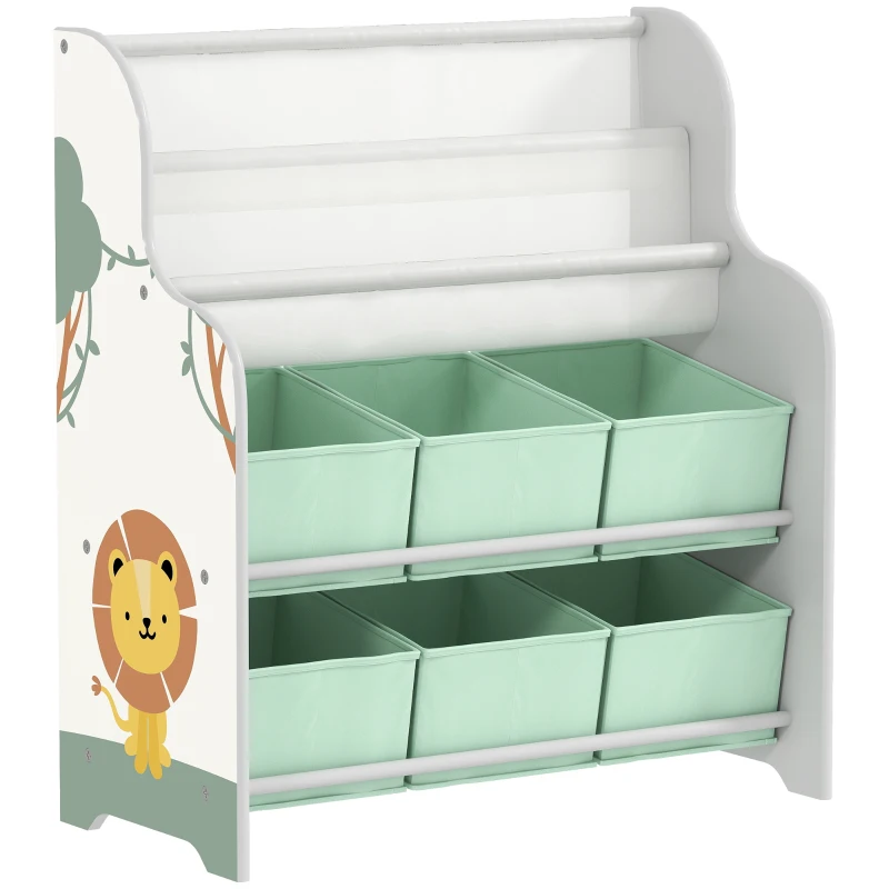 AIYAPLAY Kinderregal für Spielzeug mit 6 herausnehmbaren Vliesstoffkisten und 2 Regalen für Kindertagesstätte 63x30x71 cm Grün