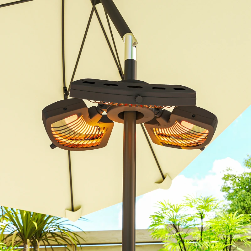 Outsunny Termoarredo Elettrico da Esterno, 2400W, con 3 Livelli di Calore, Protezione Antiribaltamento per Ombrellone Terrazza Ø55x8 cm, Nero