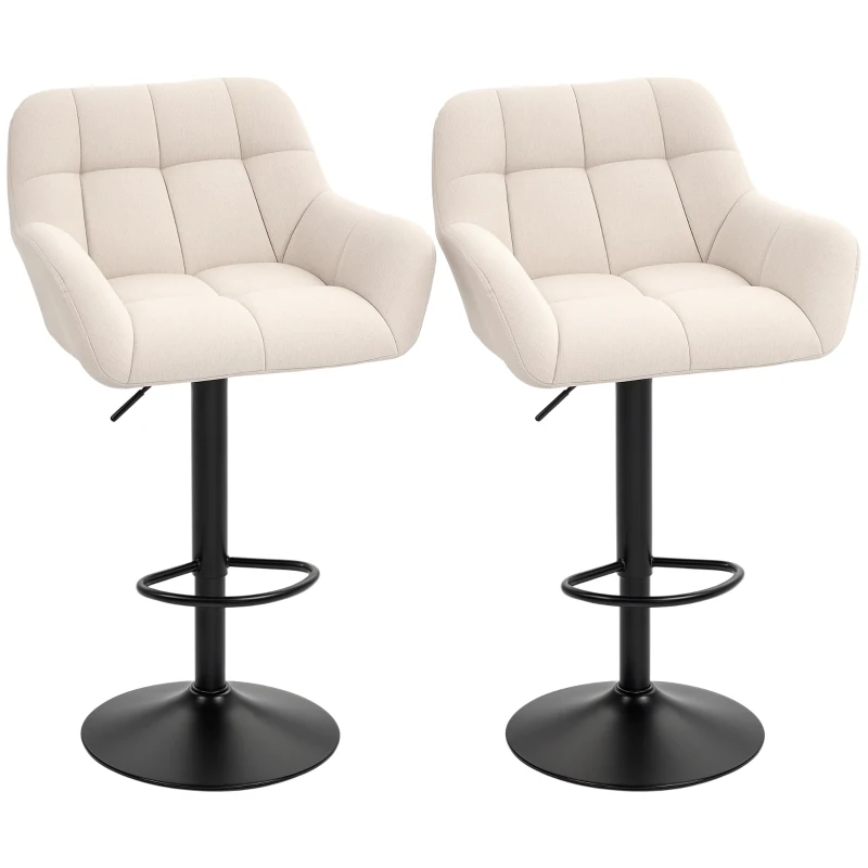 HOMCOM Taburetes de Bar 2er Set Diseño Retro Ajustables en Altura Piel Sintética con aspecto de lino Crema + Negro