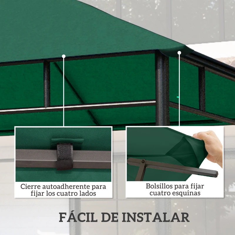 Outsunny Techo de Repuesto 300x300 cm para Cenador de Jardín Cubierta de Repuesto de Gazebo Pabellón Exterior con 8 Orificios de Drenaje y Ventilación Verde