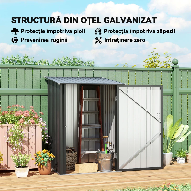 Outsunny Căsuță de Grădină din Tablă de Oțel, Magazie pentru Unelte de Exterior, 100x103x160 cm, Gri