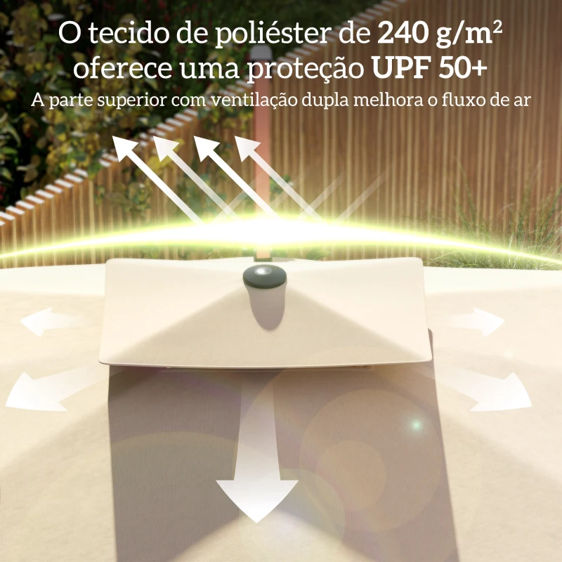 Outsunny Chapéu de Sol Excêntrico 300x198x252 cm com Manivela Inclinação Ajustável Duplo Teto e Base Cruzada Giratória 360° Caqui