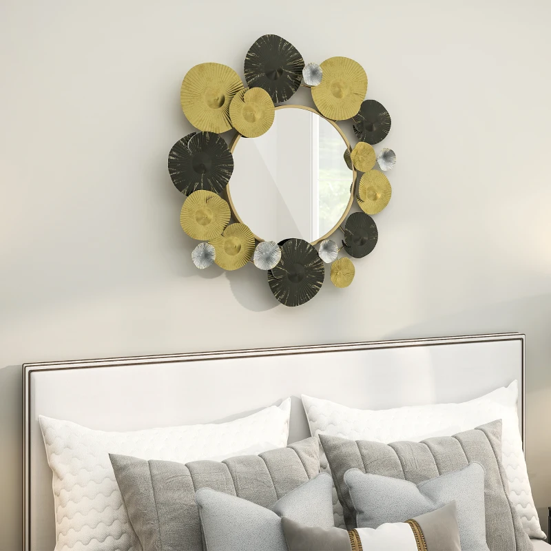 HOMCOM Metallische Wanddekoration mit Dekospiegel für Wohnzimmer Schlafzimmer Flur 84x84 cm Gold und Schwarz