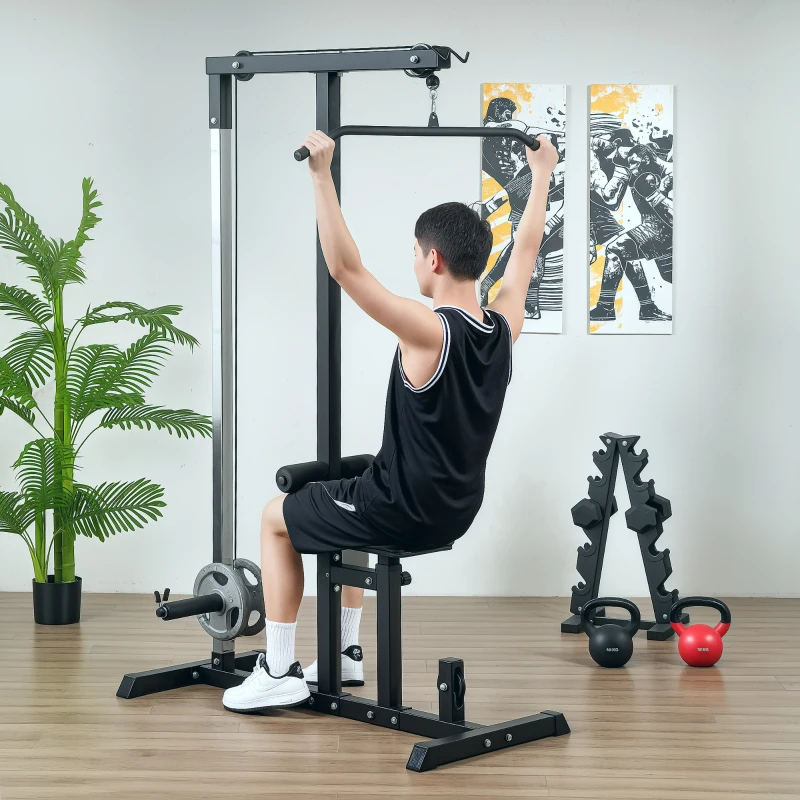Homcom Statie Fitness Pull‑Down cu Banca Reglabila şi Cablu – Antrenament Acasa