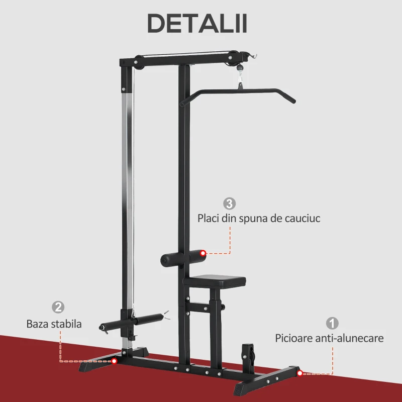 Homcom Statie Fitness Pull‑Down cu Banca Reglabila şi Cablu – Antrenament Acasa