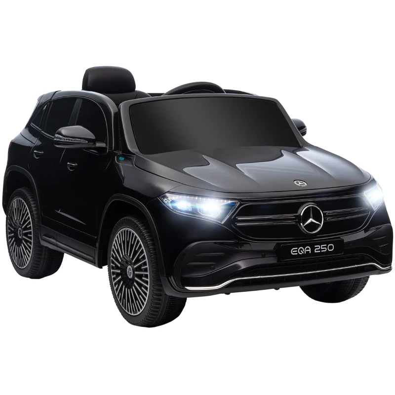 HOMCOM Elektro Kinderauto, lizenzierter Mercedes-Benz EQA, 3-8 km/h, Musik, Scheinwerfer, Hupe, Fernsteuerung, schwarz