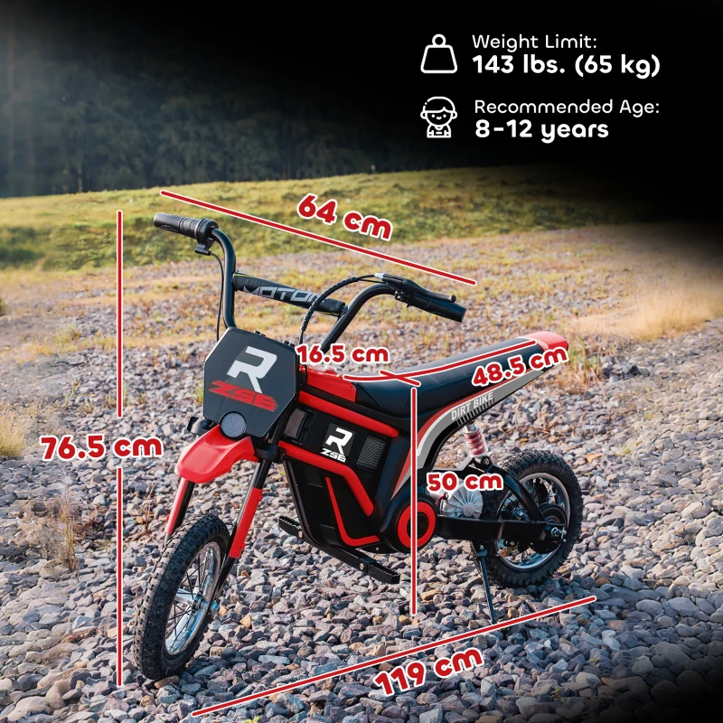 HOMCOM Elektrische Kindermotorfiets, 24V met Toeter en Verlichting, Draaigashendel, 8-16 km/u, 8-12 Jaar, Rood(m-3)