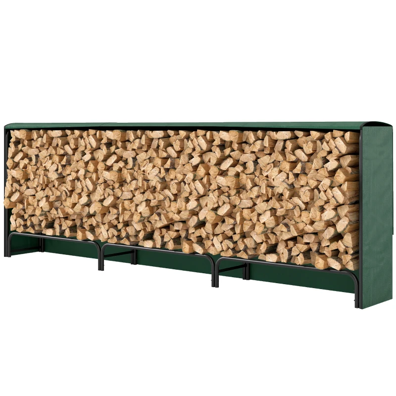 Outsunny Range-bûches de 1m³ Ajustable avec Couverture Imperméable en PE, en Métal, 300x36x99 cm, Noir et Vert Foncé