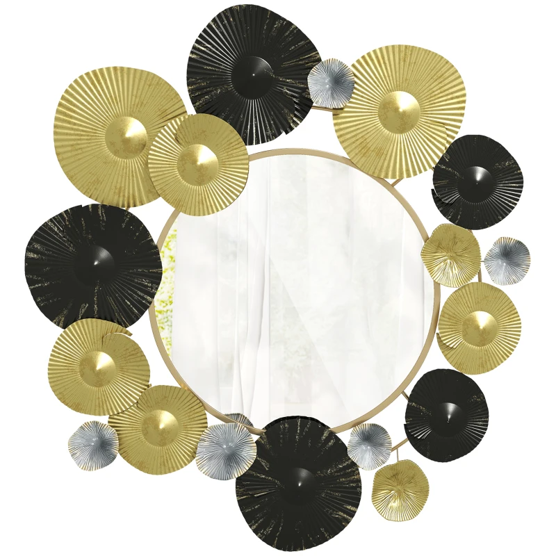 HOMCOM Metallische Wanddekoration mit Dekospiegel für Wohnzimmer Schlafzimmer Flur 84x84 cm Gold und Schwarz