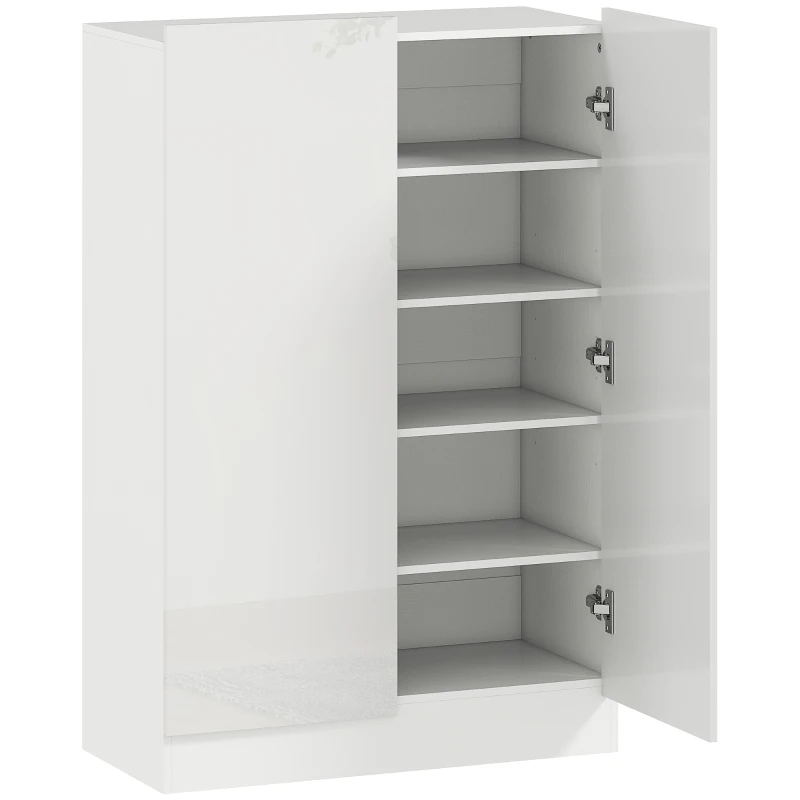 HOMCOM Meuble d'entrée avec 2 portes à fermeture douce et étagères ajustables pour 20 paires de chaussures Blanc Brillant