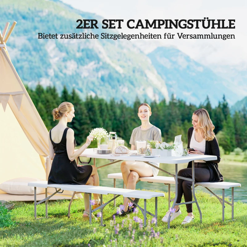 Outsunny Campingbank, Kunststoff-Outdoor-Bank, 240 kg Belastbarkeit, Weiß