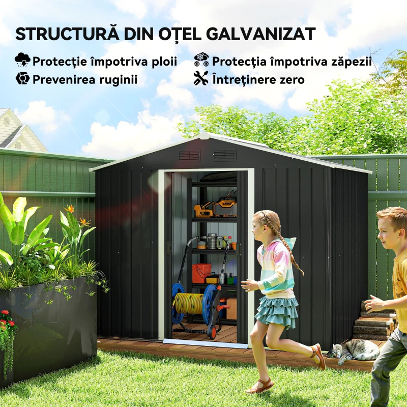Outsunny Magazie de depositare Gradina cu 2 usi Glisante de ventilatie, Otel