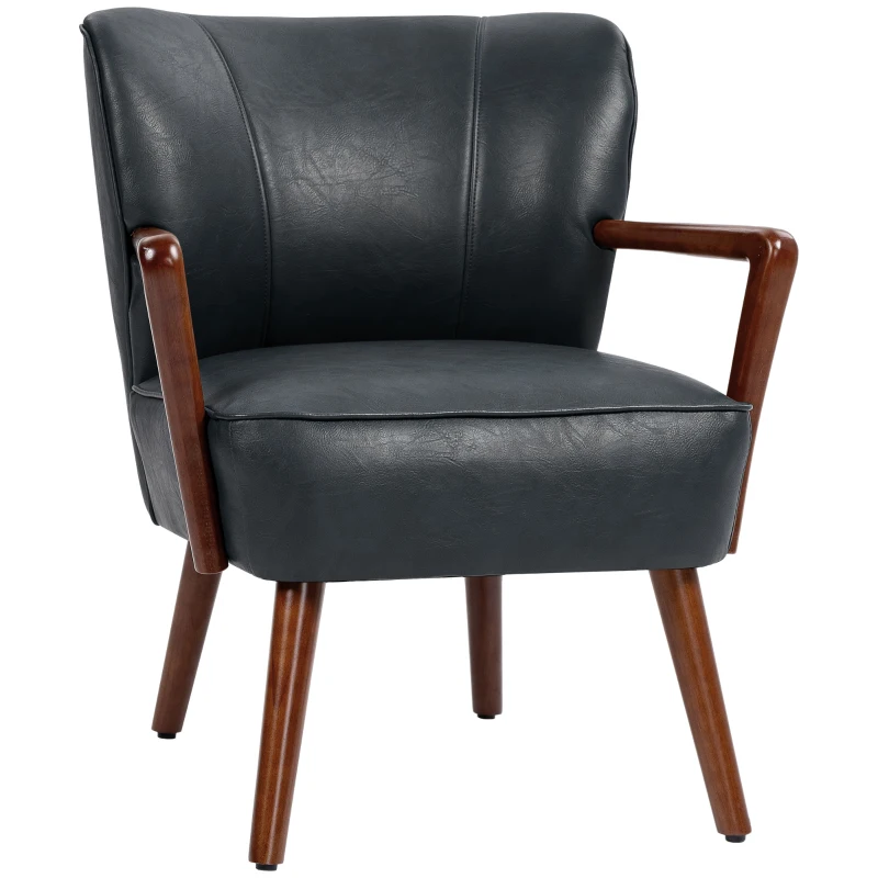 HOMCOM Akzentsessel, breiter Sitz, Lederoptik, Holzrahmen, bis 120 kg, 67x77x80 cm, Schwarz