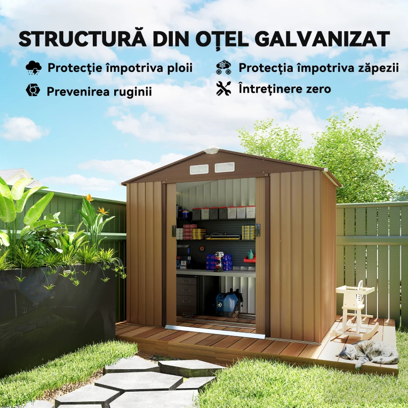 Outsunny Casuta pentru Grădină pentru Ustensile din Lamieră de Oțel, 213x127x185cm(m-4)