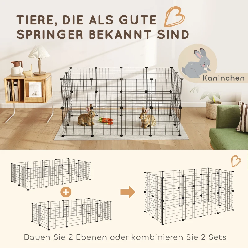 PawHut Ren, box, kooi voor kleine dieren, metalen rooster flexibel omvormbaar