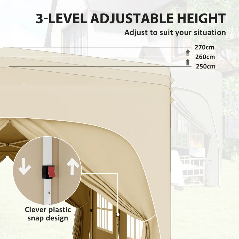 Outsunny 3 x 6 m Pop-up Paviljoen met Zijwanden, UPF50+ Hoogteverstelbaar Tuinpaviljoen met Draagtas en Zandzakken