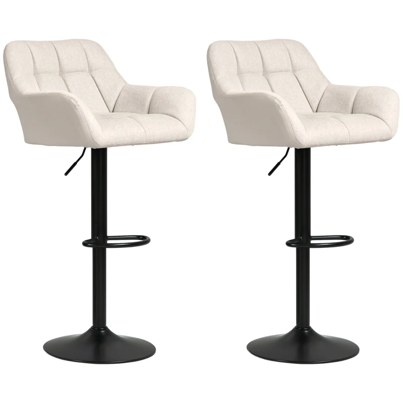 HOMCOM Taburetes de Bar 2er Set Diseño Retro Ajustables en Altura Piel Sintética con aspecto de lino Crema + Negro