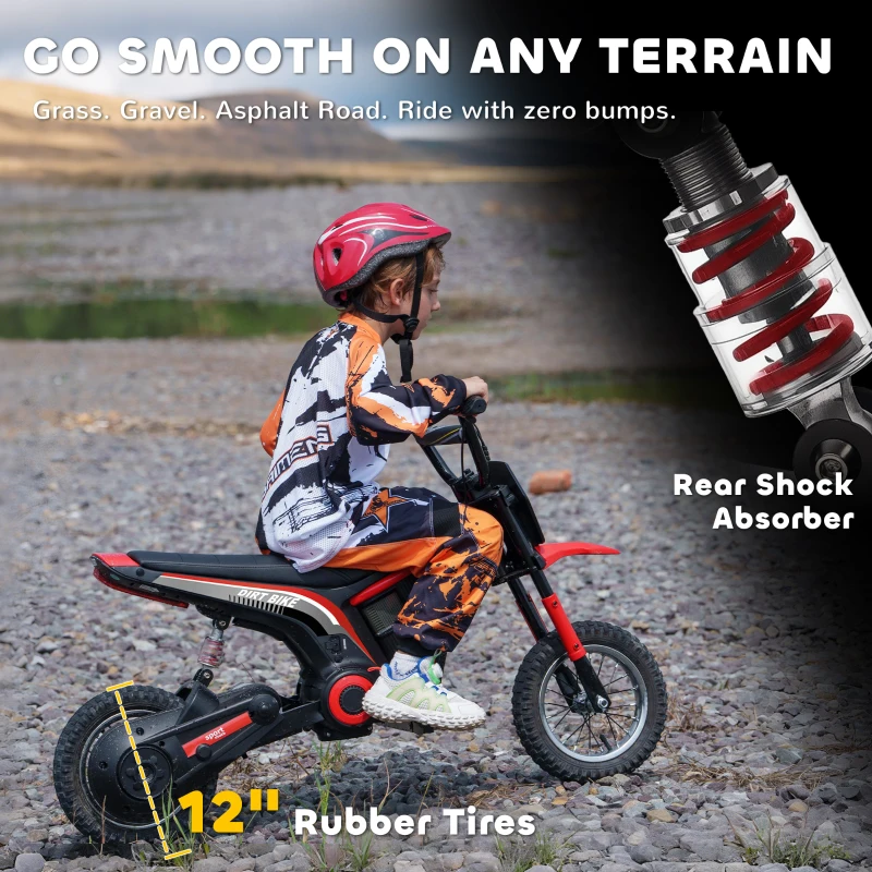 HOMCOM Elektrische Kindermotorfiets, 24V met Toeter en Verlichting, Draaigashendel, 8-16 km/u, 8-12 Jaar, Rood(m-7)