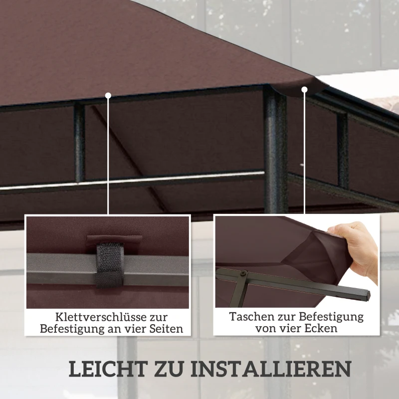 Outsunny Ersatzdach für Gartenpavillon, Polyester, 2,98 x 2,95 m, Kaffee