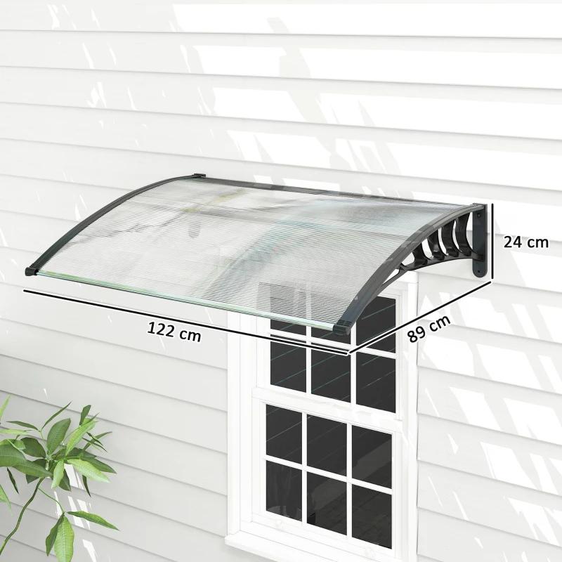 Outsunny Auvent de porte d'entrée toit marquise en polycarbonate protection contre pluie neige UV 90 x 122 cm, transparente
