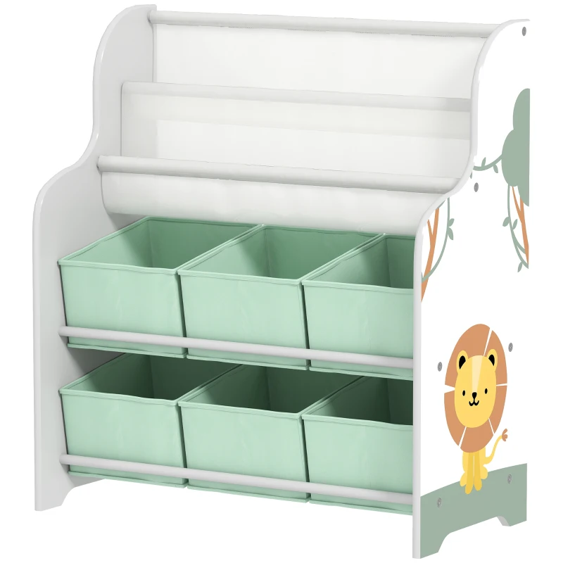 AIYAPLAY Étagère pour Enfants pour Jouets avec 6 Boîtes Amovibles en Tissu non Tissé et 2 Étagères pour Crèche 63x30x71 cm Vert