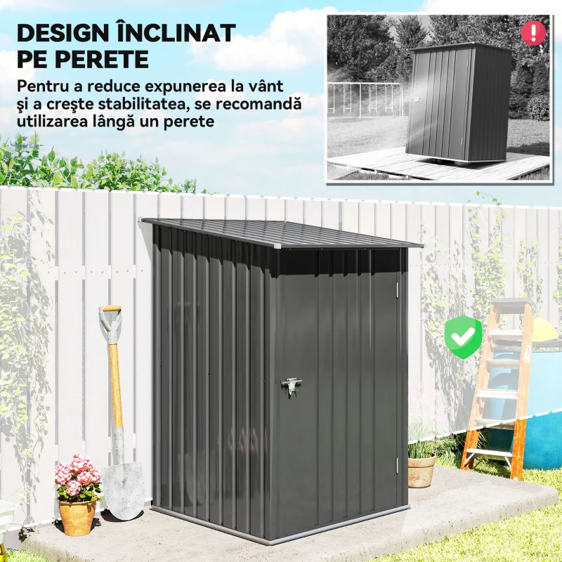 Outsunny Căsuță de Grădină din Tablă de Oțel, Magazie pentru Unelte de Exterior, 100x103x160 cm, Gri