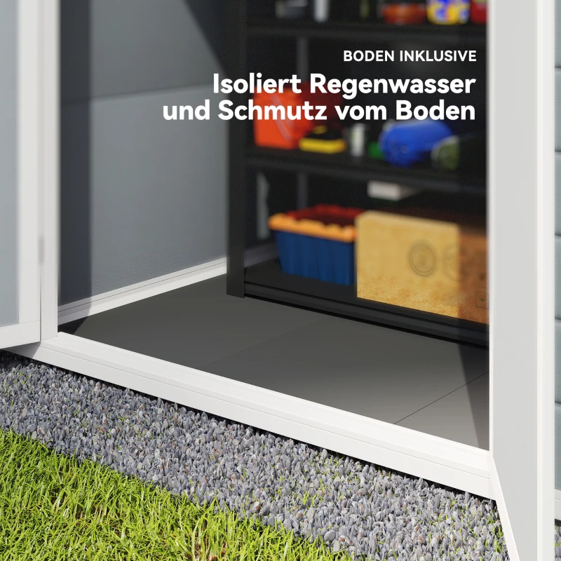 Outsunny Metalen Tuinschuur, afsluitbaar, Dubbele Deur, Raam, Aluminiumframe, 1,80 x 1,30 x 2,10 m, Grijs