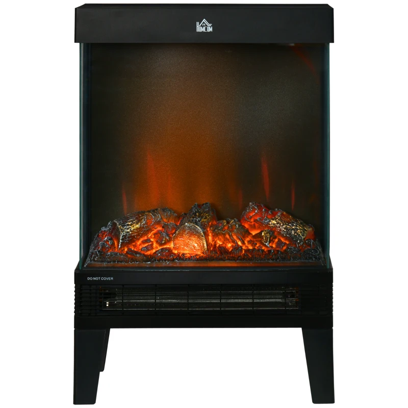 HOMCOM Elektrische haard, 2000 W, Staande haard met Verwarming LED 3D-Vlammeneffect, 4 Helderheidsniveaus, Elektrische haard met Thermostaat, Oververhittingsbeveiliging, Zwart(m-10)