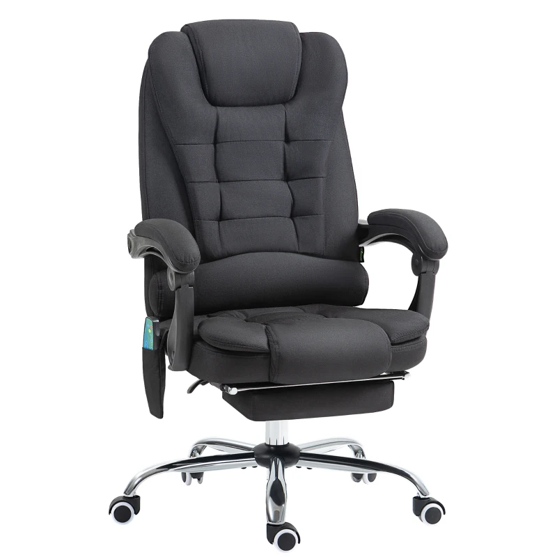 Vinsetto Bürostuhl mit Massagefunktion, Ergonomischer Schreibtischstuhl mit Liege- & Wärmefunktion, höhenverstellbar, Schwarz