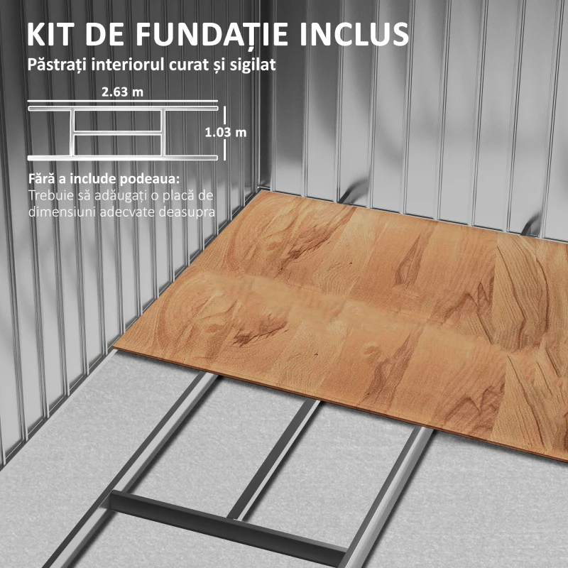 Outsunny Casuta de Gradina Depozitare Unelte din Tabla de Otel, Magazie de Gradina din Otel cu Usi glisante, 213x130x185cm, Gri(m-7)