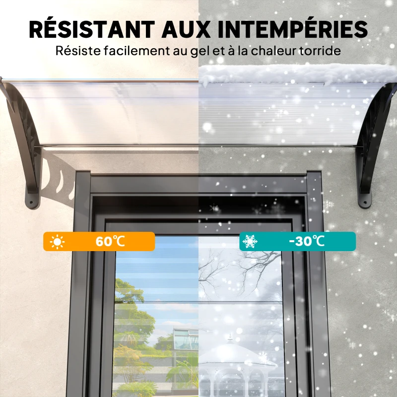 Outsunny Auvent de porte d'entrée toit marquise en polycarbonate protection contre pluie neige UV 90 x 122 cm, transparente