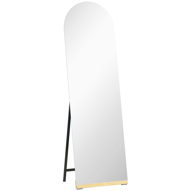 HOMCOM Ganzkörperspiegel Gebogen 160x50 cm ohne Rahmen Holzsockel Stehender oder Wandspiegel Transparent