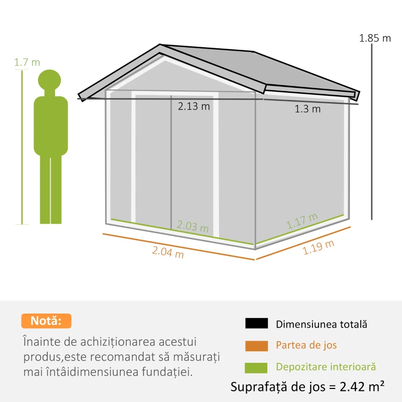 Outsunny Casuta pentru Grădină pentru Ustensile din Lamieră de Oțel, 213x127x185cm(m-3)