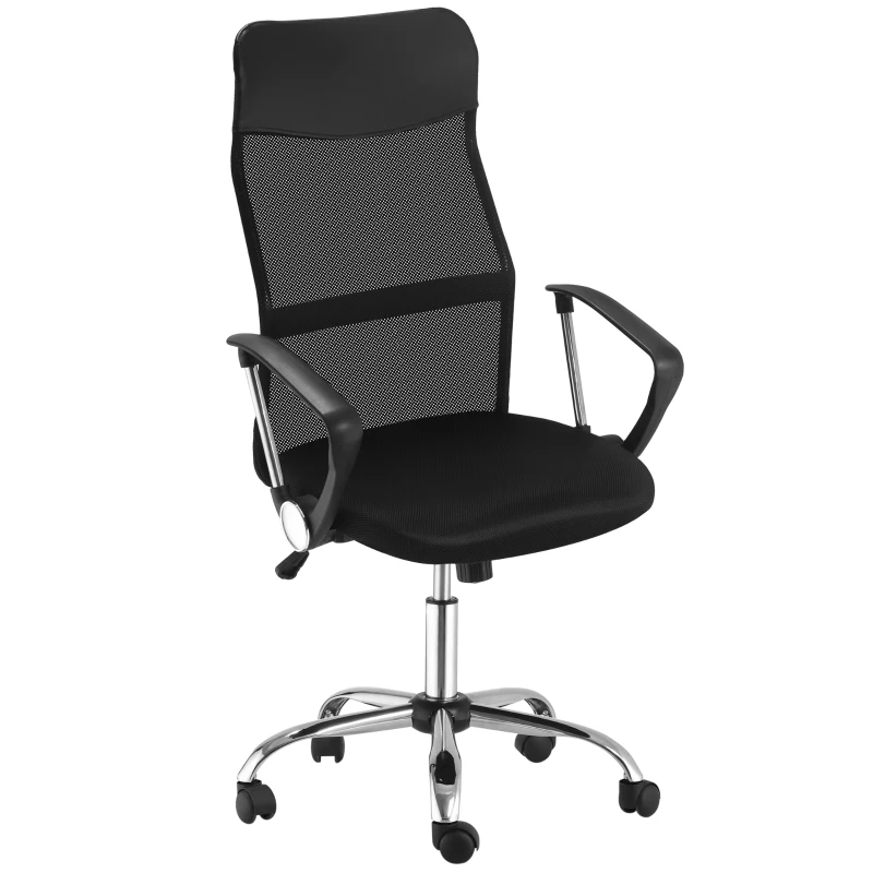 HOMCOM Fauteuil de bureau manager grand confort dossier ergonomique hauteur assise réglable pivotant tissu maille noir