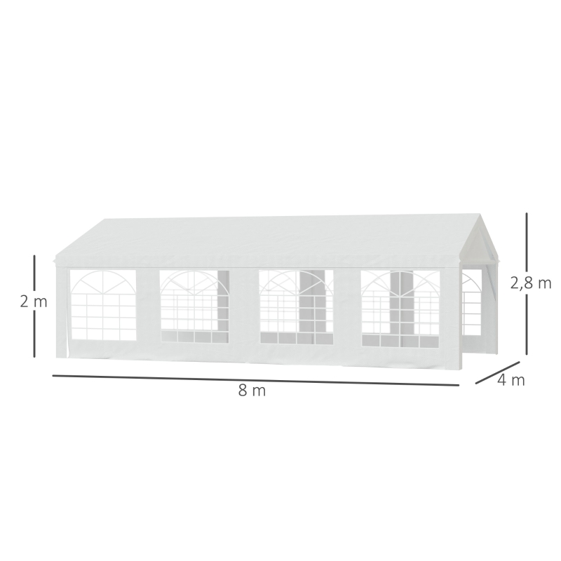 Outsunny Tente Tonnelle de Réception Jardin Chapiteau PE Imperméable Tube Acier 7.98L x 3.92l x 2.8Hm Blanc Neuf 14
