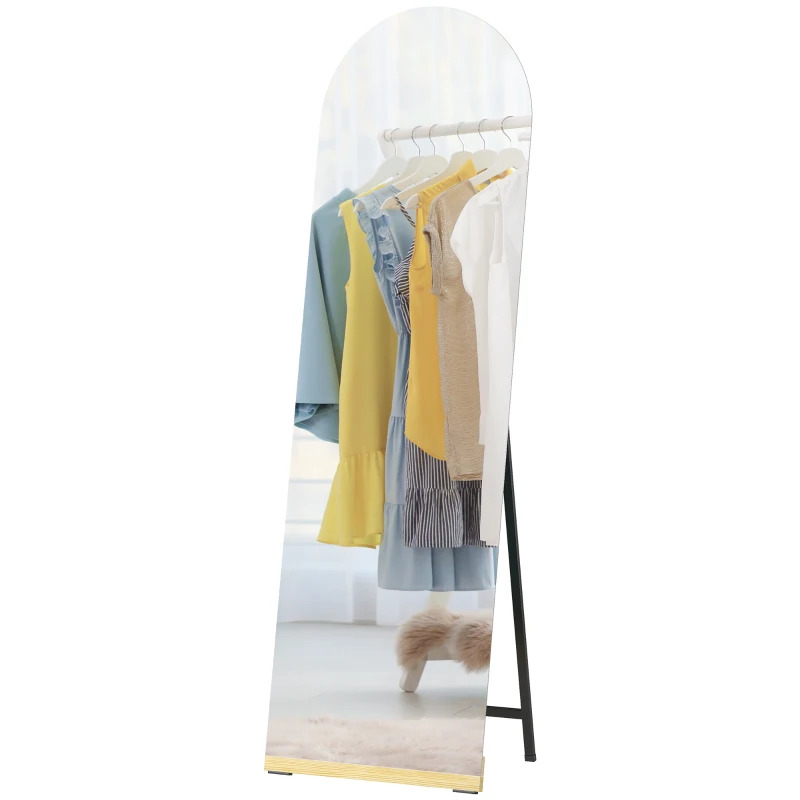 HOMCOM Miroir de Pied Courbé 160x50 cm sans Cadre Base en Bois Miroir sur Pied ou Appuyé contre le Mur Transparent