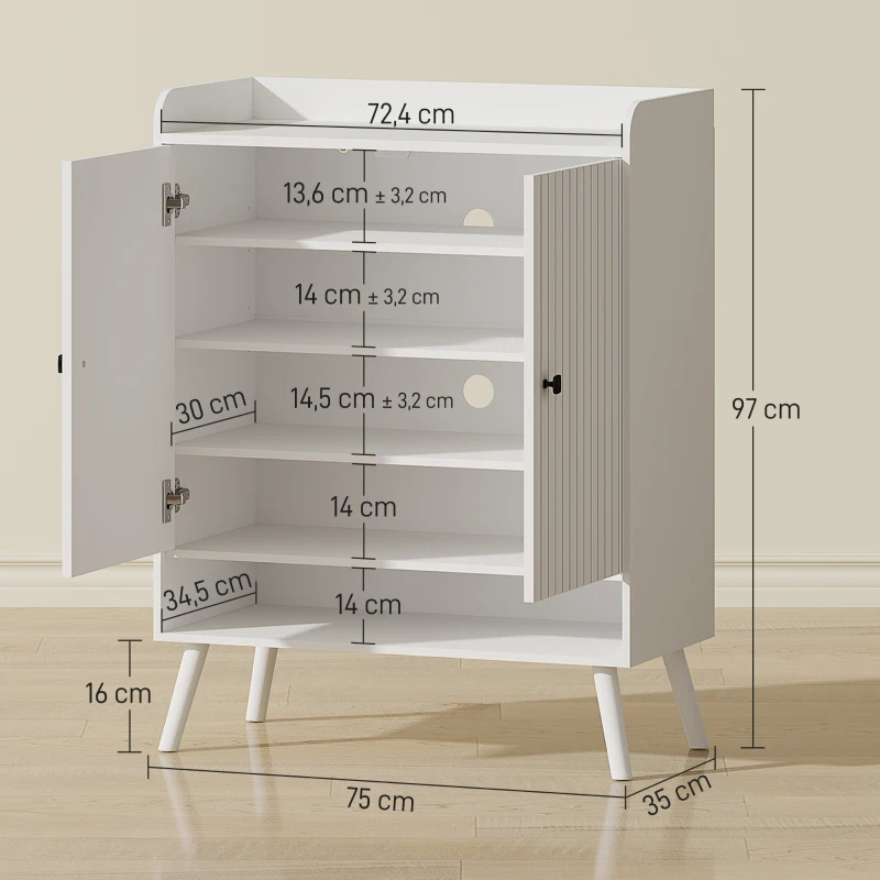 HOMCOM Schuhschrank für den Eingangsbereich mit verstellbaren Regalen, offenes Fach für 15 Paar Schuhe 75x35x97 cm Weiß