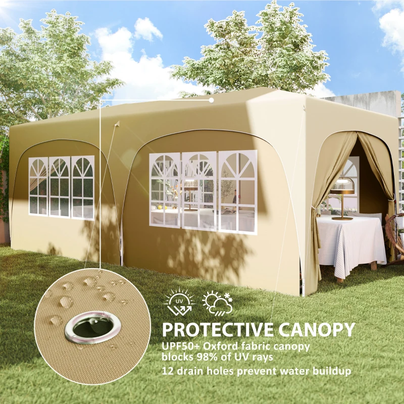 Outsunny 3 x 6 m Pop-up Paviljoen met Zijwanden, UPF50+ Hoogteverstelbaar Tuinpaviljoen met Draagtas en Zandzakken