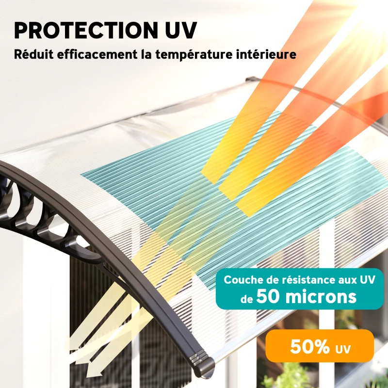 Outsunny Auvent de porte d'entrée toit marquise en polycarbonate protection contre pluie neige UV 90 x 122 cm, transparente