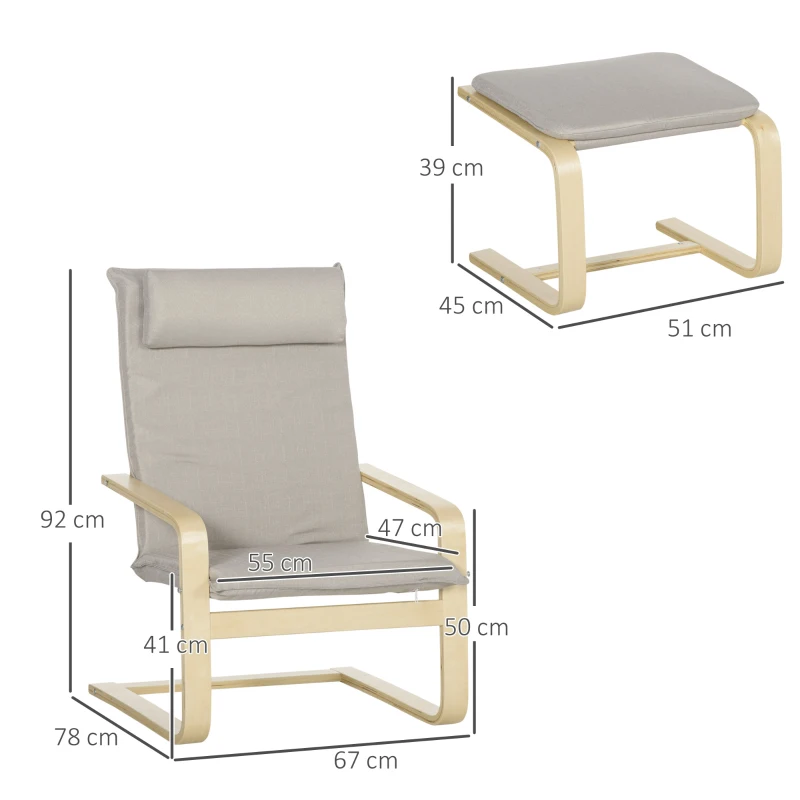HOMCOM Poltrona Otomana Estofada em Tecido Poltrona Moderna com Encosto Alto e Almofada Removível 67x69x100cm Cinza