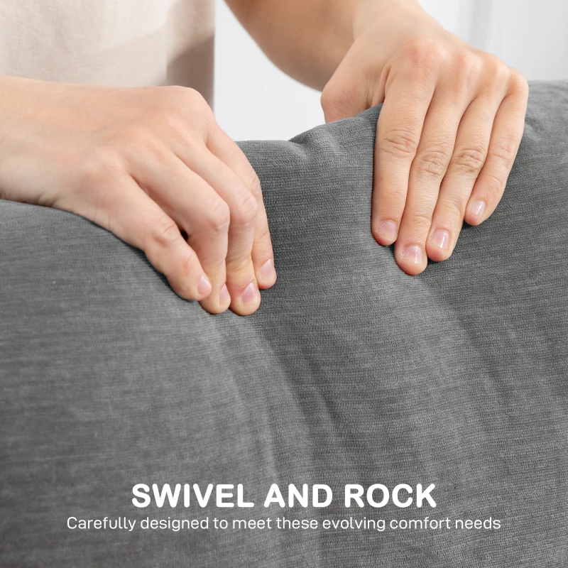 HOMCOM Fotel Relaksacyjny z Funkcją Leżenia, Kołysanie, Obrotowy z Podnóżkiem, Ciemnoszary