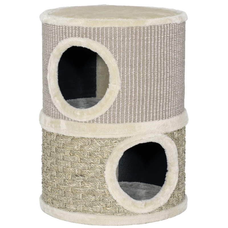 PawHut Tiragraffi per gatti in sisal naturale, rivestito di peluche 35,5x35,5x49 cm Beige