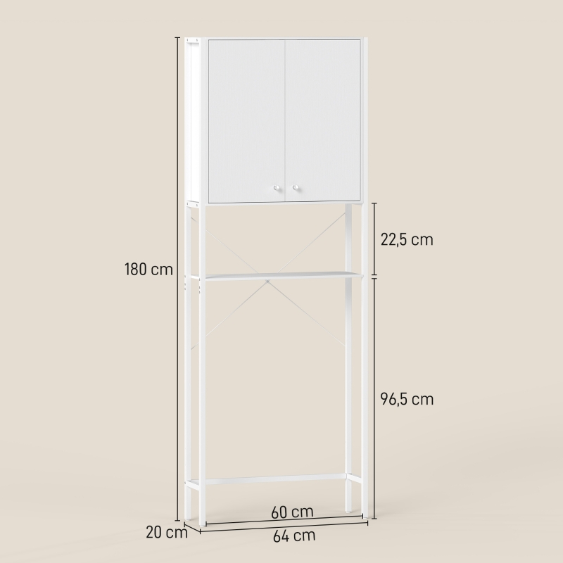HOMCOM Badezimmer Überbau für WC und Waschmaschine mit Schrank und offenen Regalen, 64x20x180 cm, Weiß