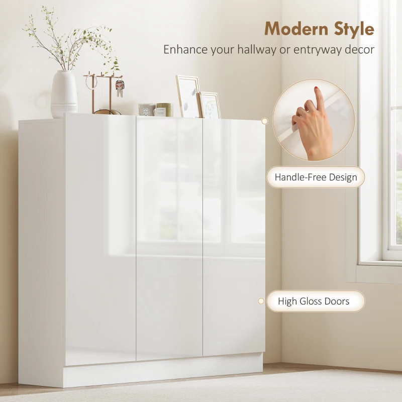 HOMCOM Meuble à Chaussures Slim d'Entrée pour 25-30 Paires de Chaussures avec Portes à Fermeture Amortie, Blanc Brillant