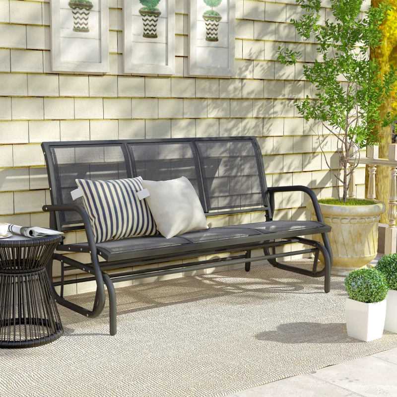 Outsunny Panchina a Dondolo da Giardino a 3 Posti in Metallo e Tessuto a Rete Traspirante, 147x70x85cm, Grigio