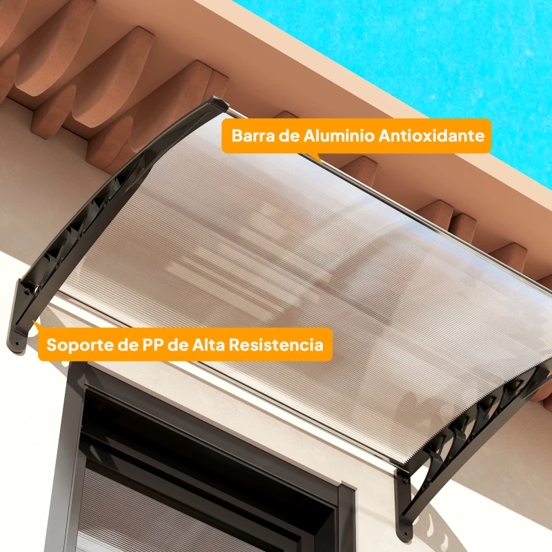 Outsunny Tejadillo de Protección contra Sol y Lluvia Marquesina para Puertas de Exterior Marquesina de Techo Diseño Moderno Aleación de Aluminio Duradero 122x89x24 cm Transparente