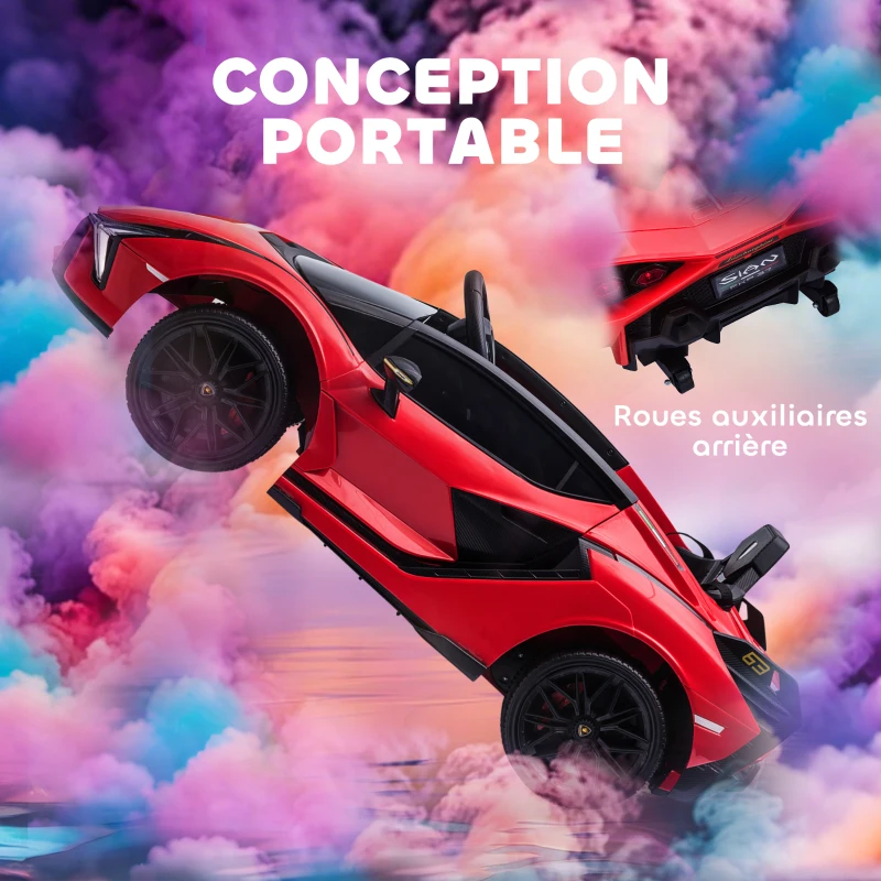 HOMCOM Voiture électrique Enfants de Sport Supercar sous Licence Lamborghini Sian 12 V - V. Max. 5 Km/h avec Télécommande 2,4G Effets sonores + Lumineux Rouge(m-6)