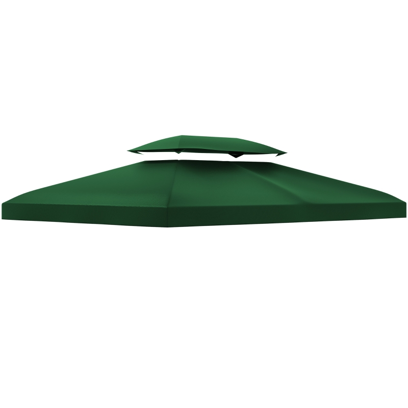 Outsunny Copertura per Gazebo 4x3 m a 2 Livelli in Poliestere con Cinghie e 10 Fori di Drenaggio, Verde