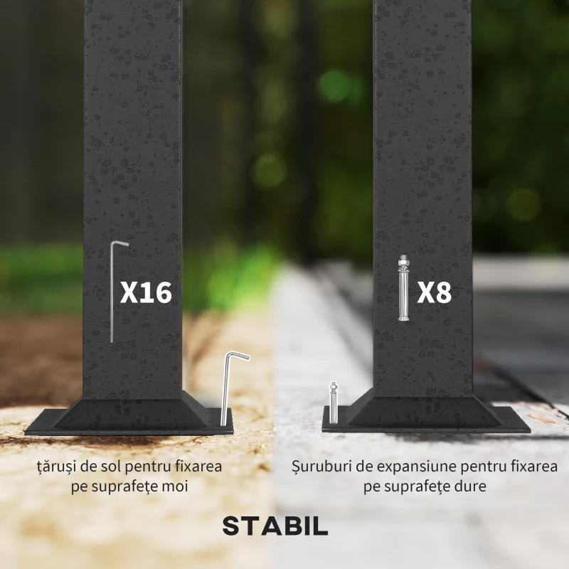 Outsunny Pavilion de Grădină cu Perdele, Plasă, Acoperiș Ventilat și Cadru Metalic Galvanizat, 395x330x294 cm, Gri